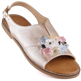 Ženske ravne metalik sandale sa zlatnim kristalima Vinceza 17238 1