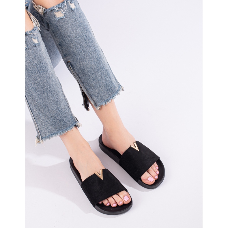 Klasične crne ženske papuče Shelovet od brušene kože crna 1