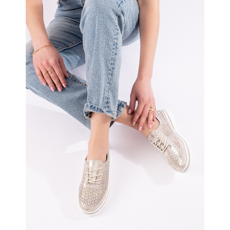 Ženske kožne ažur cipele na zlatnoj platformi Shelovet zlatna 1