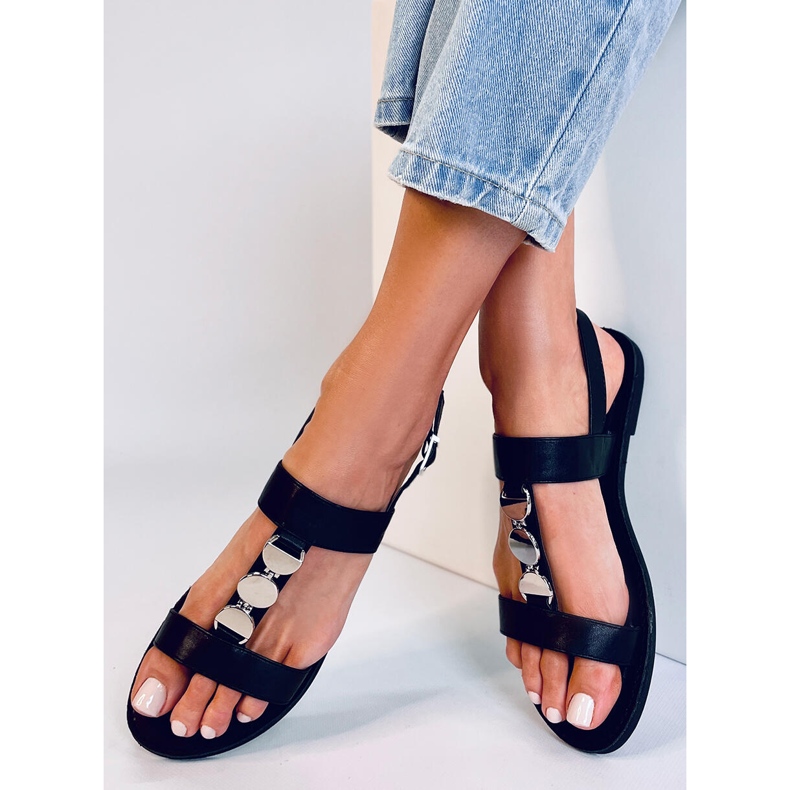 BM Cheek Crne metalik ženske sandale crno 1