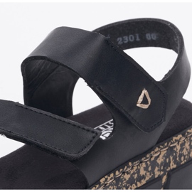 Udobne ženske sandale na crnu čičak platformu Rieker V2301-00 crno 13