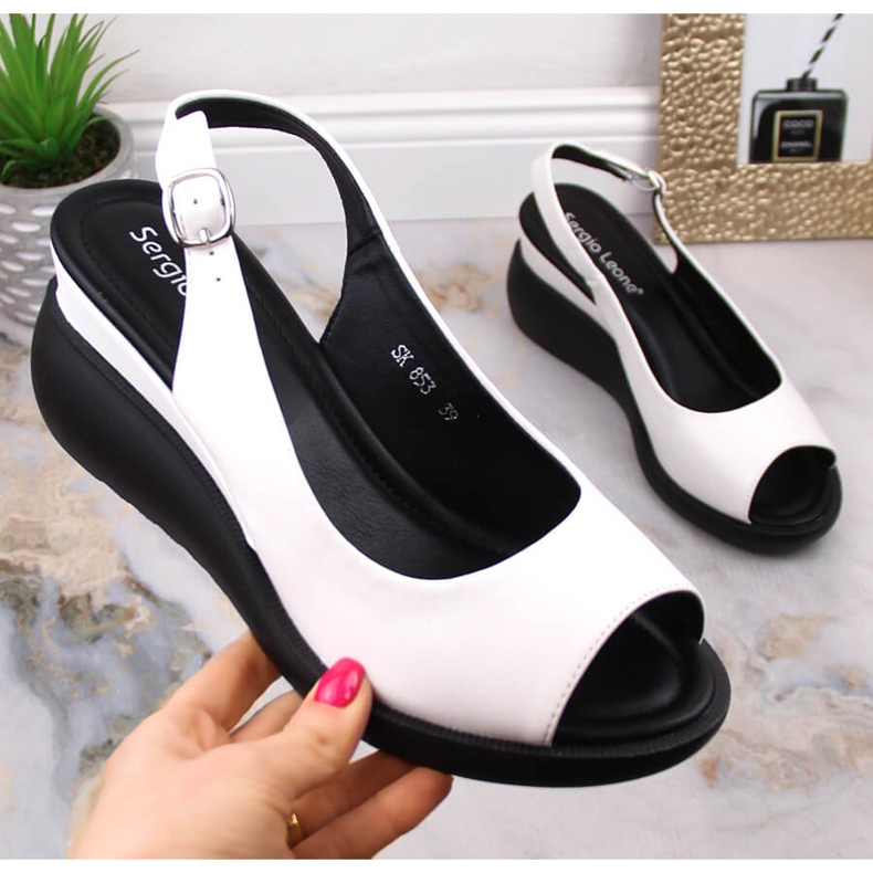 Ženske sandale na klin bijele boje Sergio Leone SK853 bijela 1