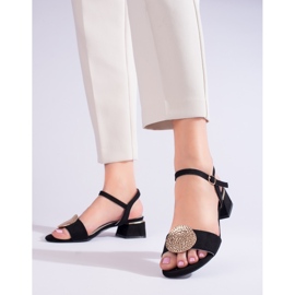 SHELOVET Ženske sandale na nisku petu od crne antilop kože crno 1