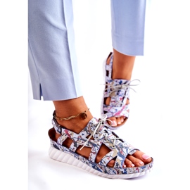 Maciejka Ženske kožne sandale s čičak trakom 05375-06 plave plava 3