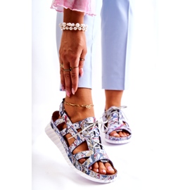 Maciejka Ženske kožne sandale s čičak trakom 05375-06 plave plava 1