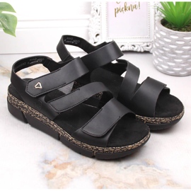 Udobne ženske sandale na crnu čičak platformu Rieker V2301-00 crno 2