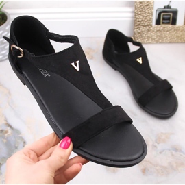 Ženske ravne sandale od crne brušene kože Vinceza 17270 crno 1