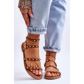 PG1 Ženske sandale s ukrasnim nitnama smeđe Dorothy smeđa 1