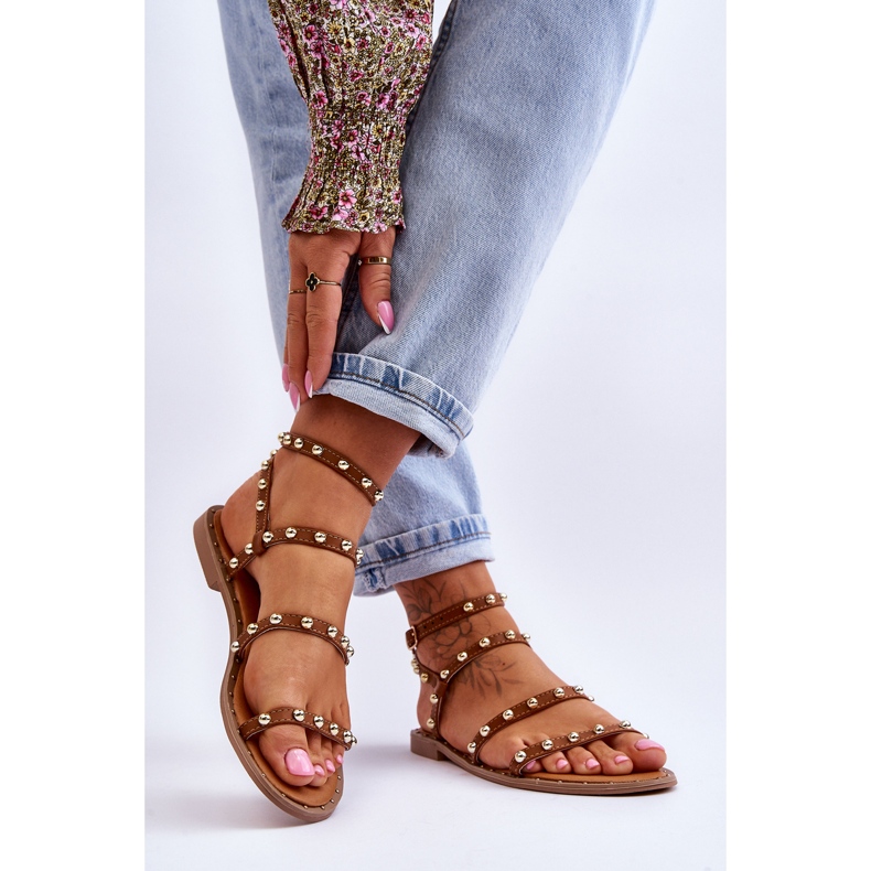 PG1 Ženske sandale s ukrasnim nitnama smeđe Dorothy smeđa 2