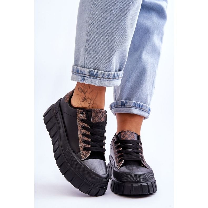 PG1 Ženske kožne tenisice s platformom crne Alison crna 1