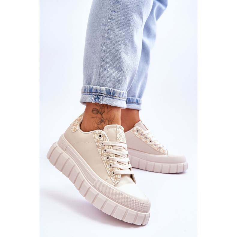 PG1 Ženske kožne tenisice s platformom Bež Alison 2