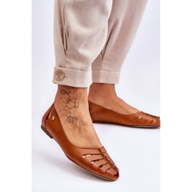 Lemar Udobne kožne balerinke za žene smeđe Luka smeđa 2