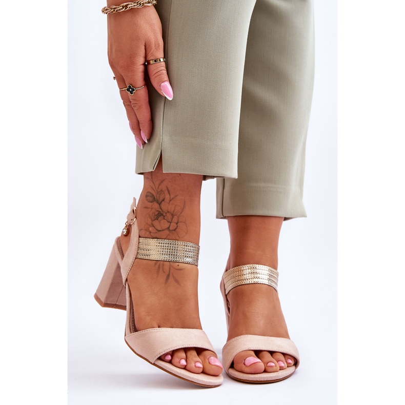 S.Barski Ženske sandale na visoku petu od brušene kože, bež. Uživajte 1