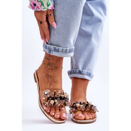 Ženske papuče s ukrasnim kamenčićima S.Barski KV-576-3 zlatne zlatni 1