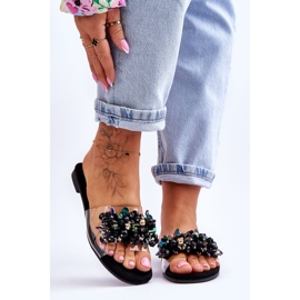 Ženske papuče s ukrasnim kamenčićima S.Barski KV-576-3 crne crno 1