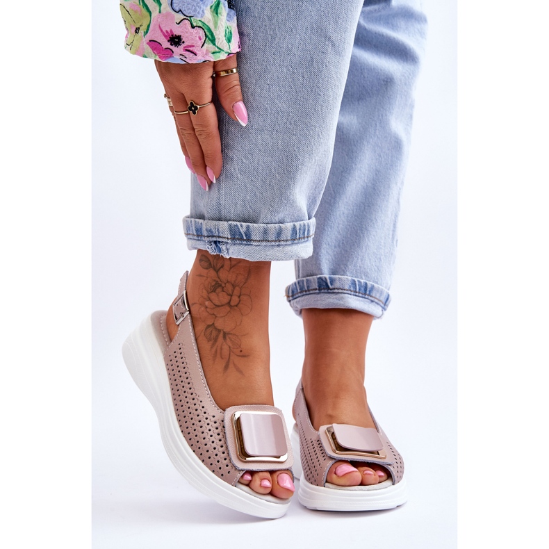 Kožne sandale s ažurom S.Barski BN291 Ružičasta 1