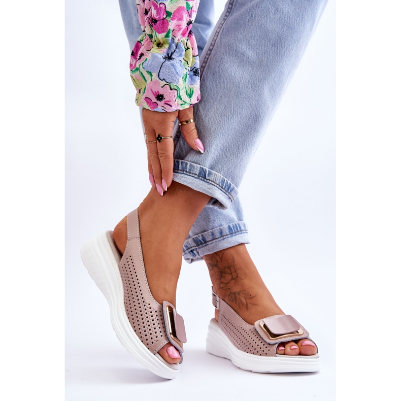 Kožne sandale s ažurom S.Barski BN291 Ružičasta 2