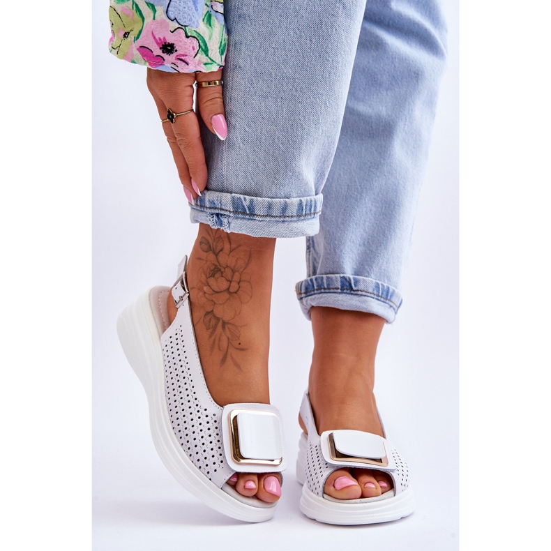 Ažurirane kožne sandale S.Barski BN291 Bijele bijela 1