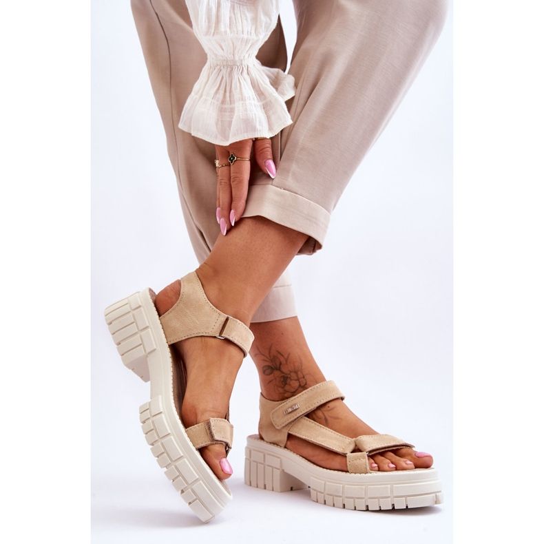 Ženske sandale od brušene kože Big Star LL276036 Bež 2