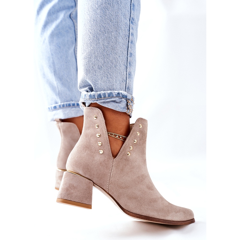 Lewski Shoes Ženske čizme od antilopa s izrezima Lewski Cappuccino 3074 / B bež 4