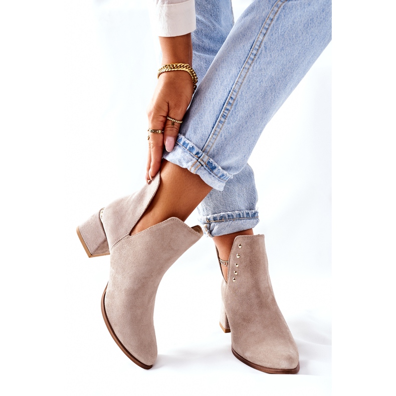 Lewski Shoes Ženske čizme od antilopa s izrezima Lewski Cappuccino 3074 / B bež 2