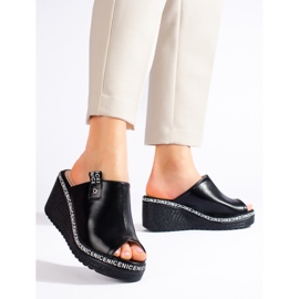 Ženske crne Shelovet papuče na klin crno 2