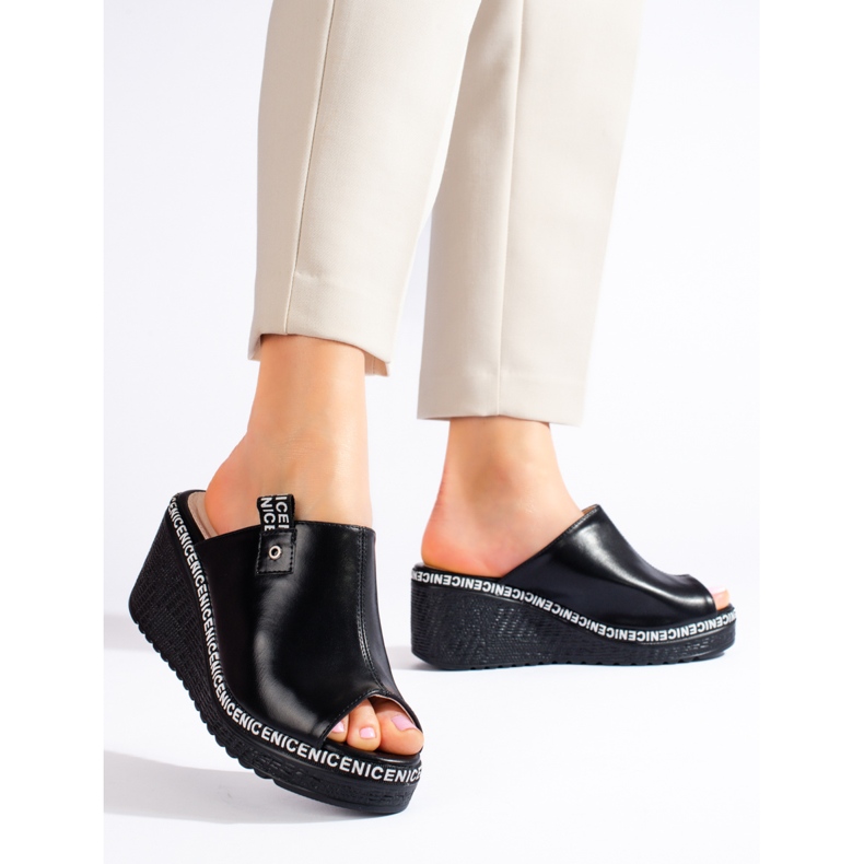 Ženske crne Shelovet papuče na klin crna 2