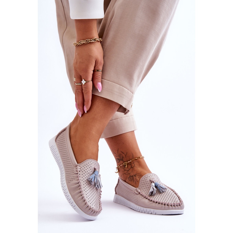 Ženske ažurne kožne mokasine svijetloružičaste boje Lanzarot ružičasta 2