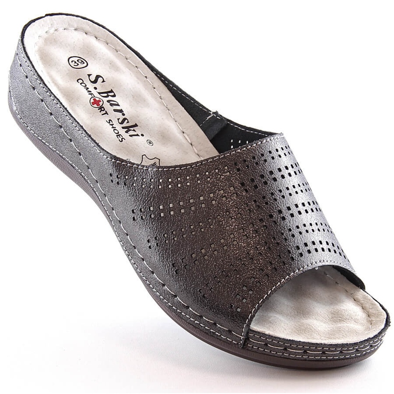 Udobne ženske kožne papuče na kositreni klin S.Barski BN292 siva 1