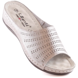 Ženske udobne kožne papuče na klin rozo zlato S.Barski BN292 zlatna 1