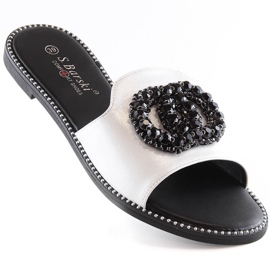 Ženske udobne ravne papuče s cirkonima srebrne S.Barski Kv 520-30 srebro 1