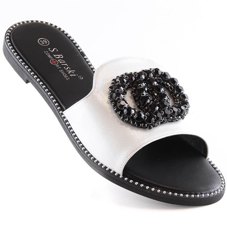 Ženske udobne ravne papuče s cirkonima srebrne S.Barski Kv 520-30 srebro 1