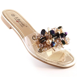 Ženske udobne prozirne papuče sa zlatnim perlicama S.Barski Kv 576-3 zlatna 1
