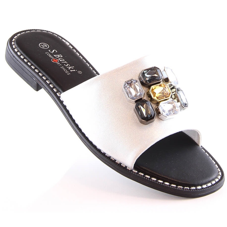 Ženske ravne udobne bijele papuče s cirkonima S.Barski Kv 2775-31 bijela 2