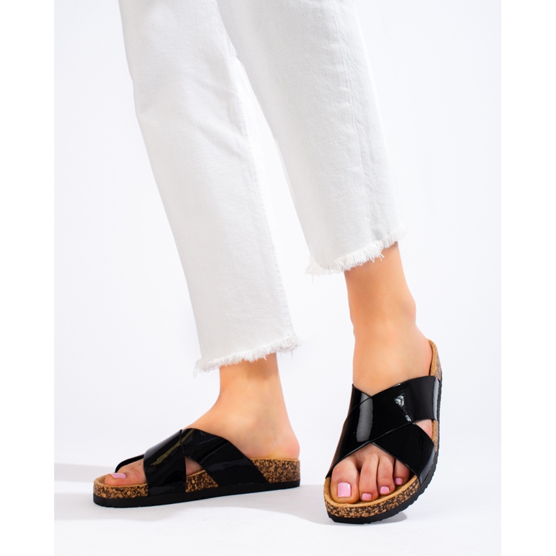 W. Potocki Ženske crne sandale od pluta Shelovet crna 1