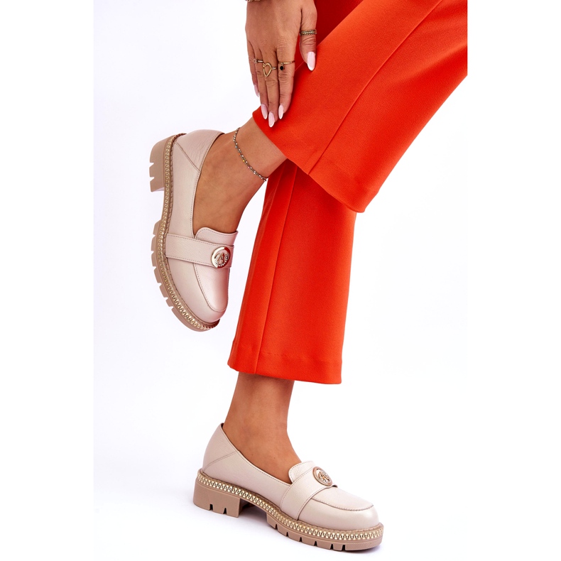 FILIPCZYK Elegantne svijetlo bež kožne mokasine s ukrasom 2