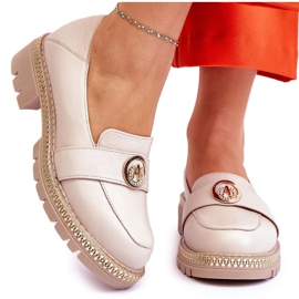 FILIPCZYK Elegantne svijetlo bež kožne mokasine s ukrasom 4