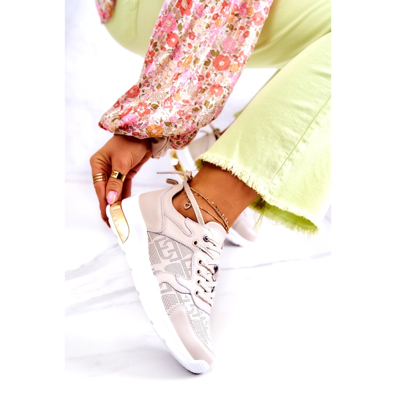 S.Barski Kožne ženske sportske tenisice na bež klinu 2