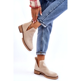 Ažur čizme od brušene kože na ravnu petu, bež 4