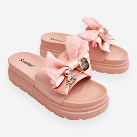PE1 Papuče s mašnom i ukrasnim medvjedićem svijetlo ružičaste boje Suzy ružičasta 1