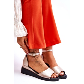 Vinceza Ženske klasične kožne sandale na platformu Gold Truett zlatna 4