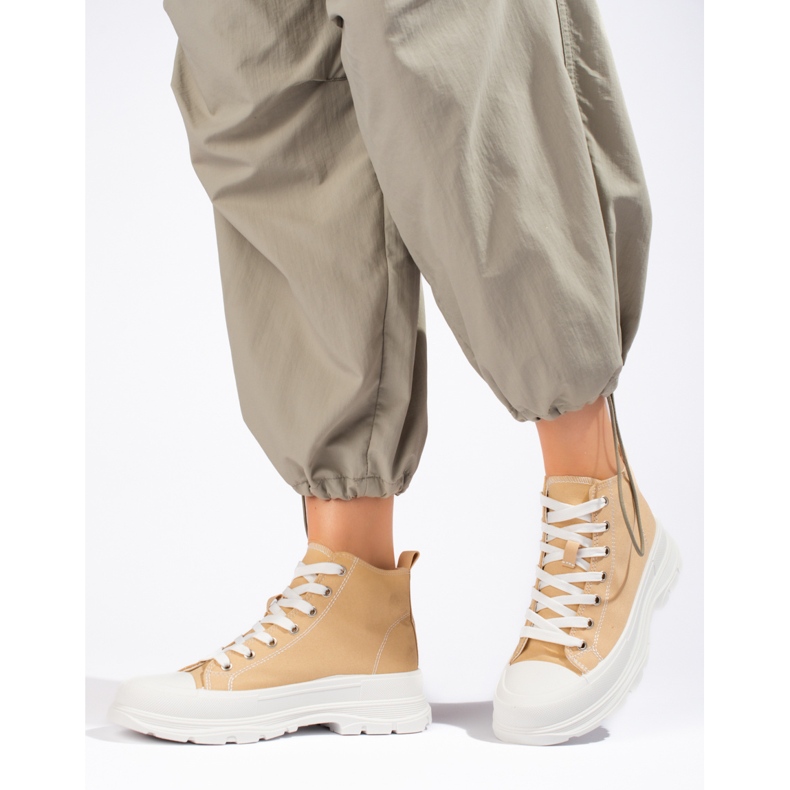 Ženske visoke tenisice na vezanje bež boje na platformi Shelovet višebojan 1