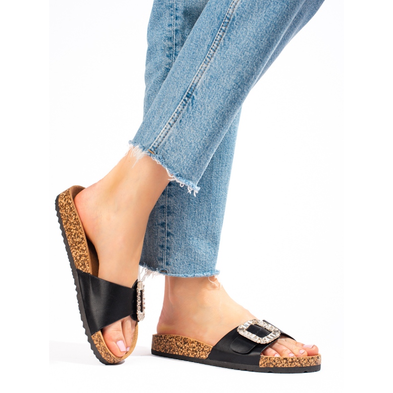 Udobne ženske crne papuče na platformi Shelovet crno 1