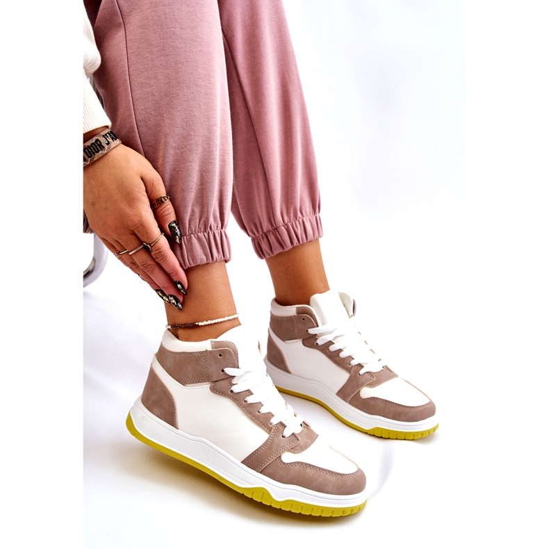 Visoke ženske sportske cipele, tenisice, bijele i bež boje bijela 1