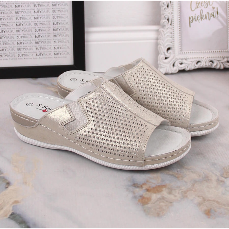 S.Barski Ženske kožne papuče na zlatnom klinu S. Barski zlatna 1