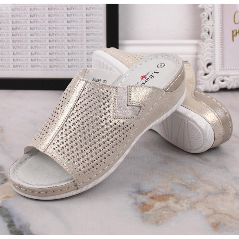 S.Barski Ženske kožne papuče na zlatnom klinu S. Barski zlatna 2