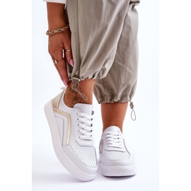 Ženske kožne perforirane sportske cipele bijele i zlatne boje Carvalo bijela 1