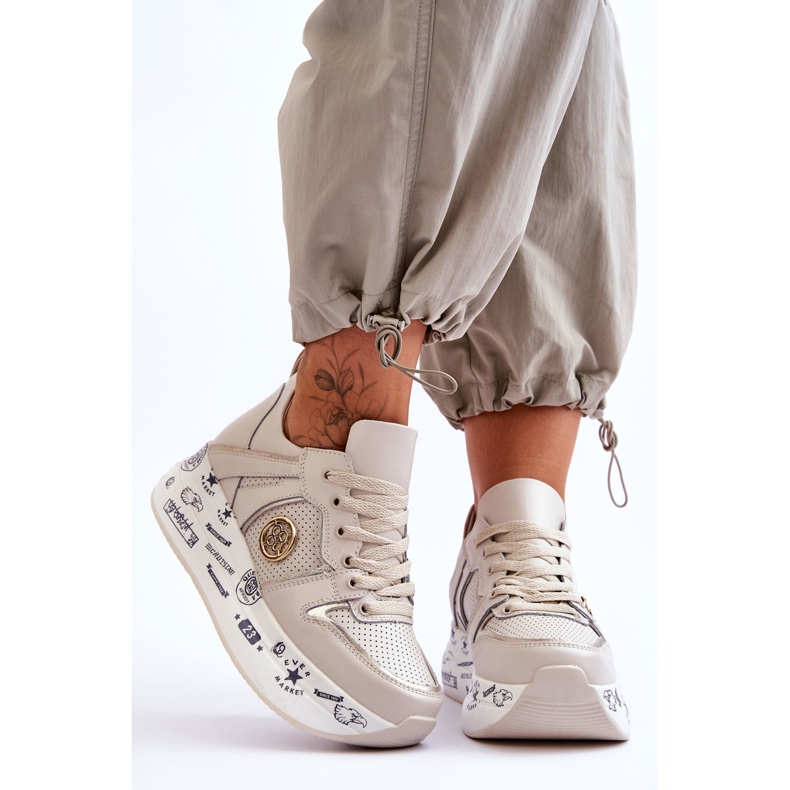 PE1 Ženske kožne tenisice na debelu platformu Bež Asturias 1