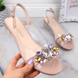 Prozirne sandale na nisku petu s bež kristalima Sergio Leone SK047 1