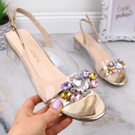 Prozirne sandale na nisku petu sa zlatnim kristalima Sergio Leone SK047 1